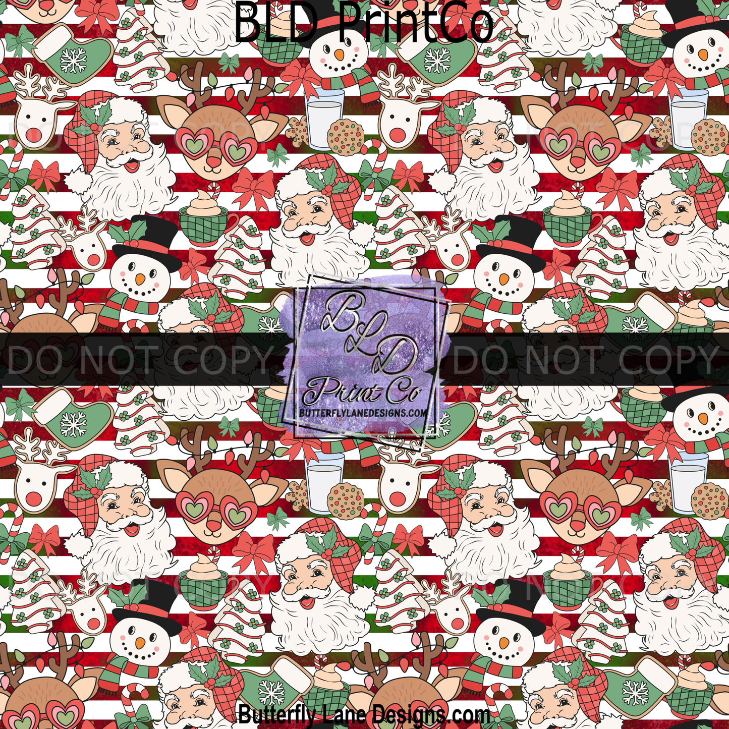 PV 2253 Christmas Elements-Santa -trees-deer-cakes with stripes