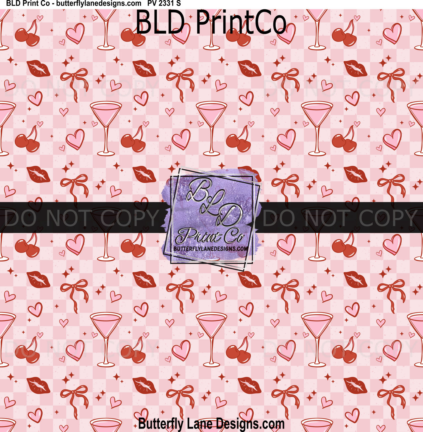 Be Mine Valentine’s Seamless Pattern - Pink Coquette Cherries & Bows Design PV 2331
