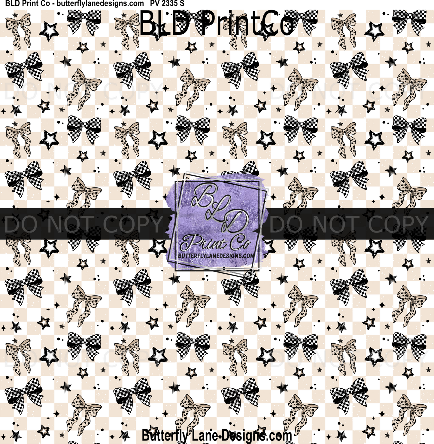 Checkered & Leopard Bows Seamless Pattern - Neutral Coquette Star Design PV2335