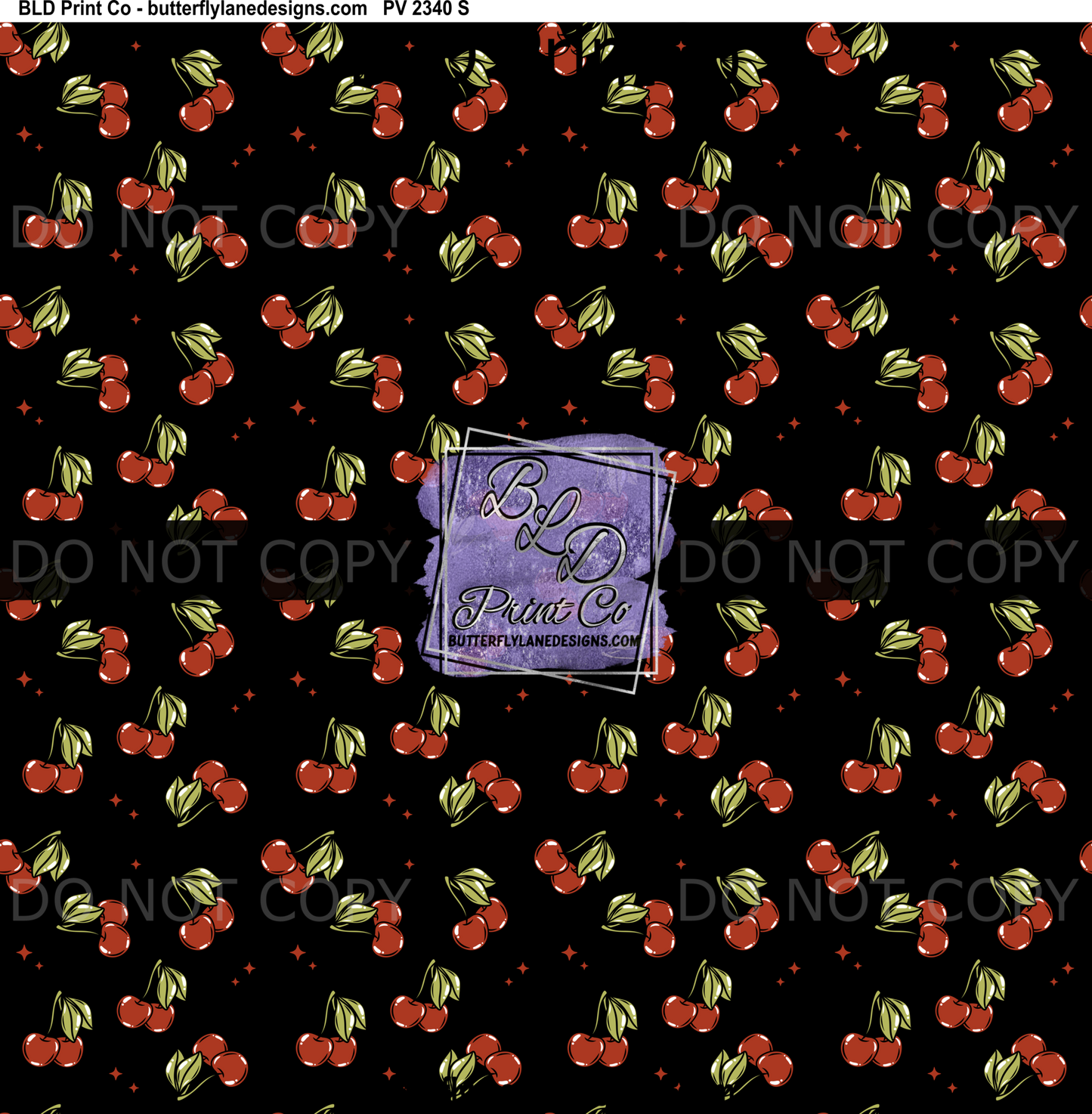 Midnight Retro Red Cherries on Black Background PV2340