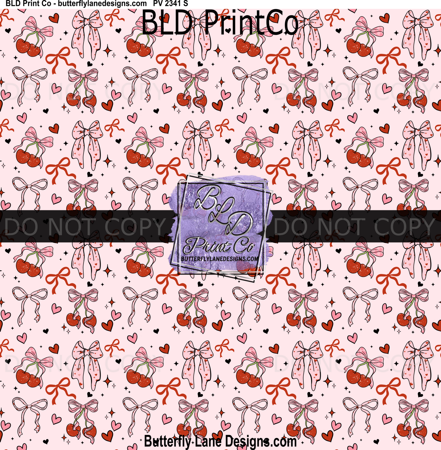 Cherry & Pink Bow Valentine Seamless Pattern - Coquette Heart & Ribbon PV2341