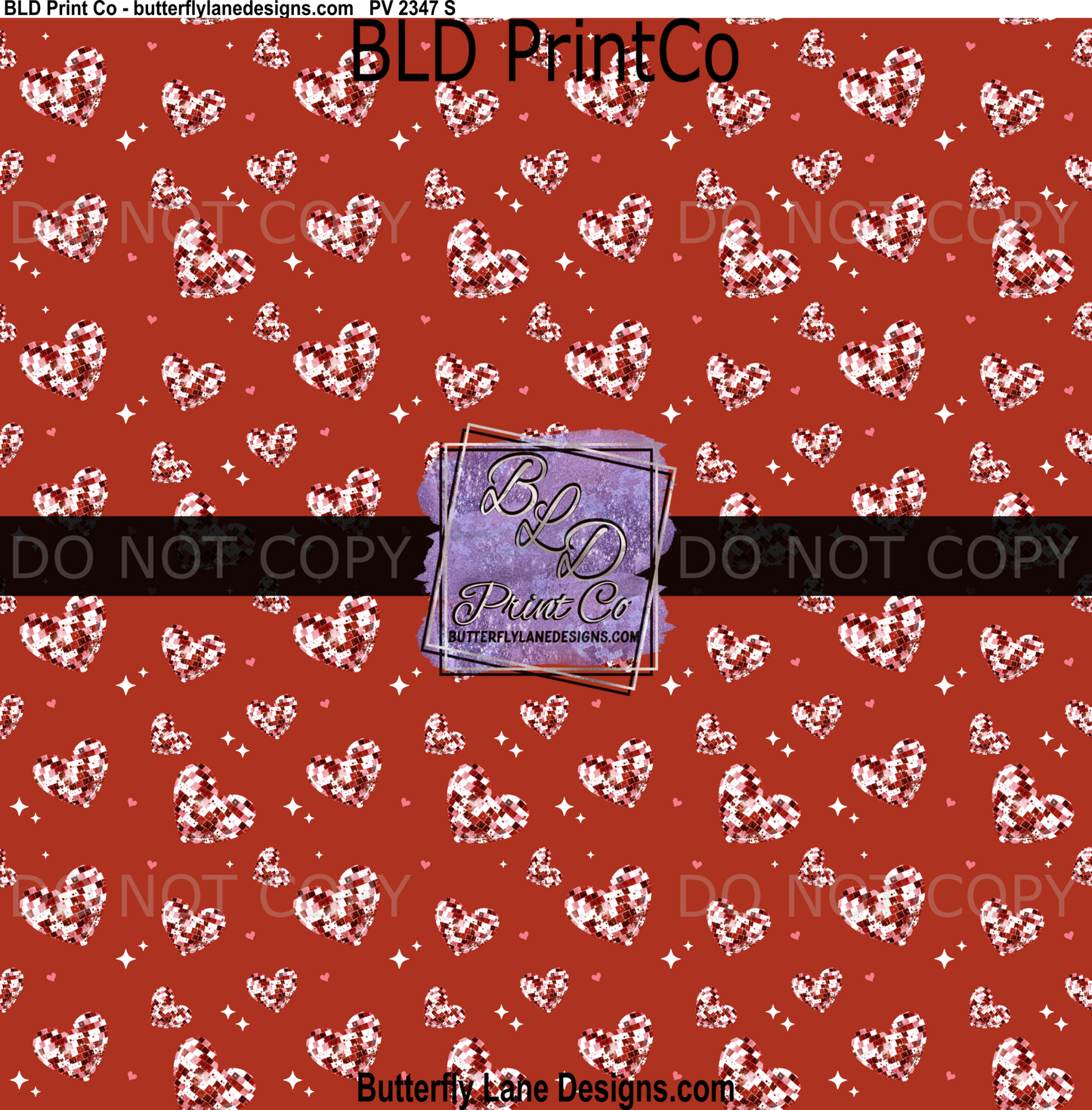 Red Disco Ball Hearts Valentine Seamless Print PV 2347