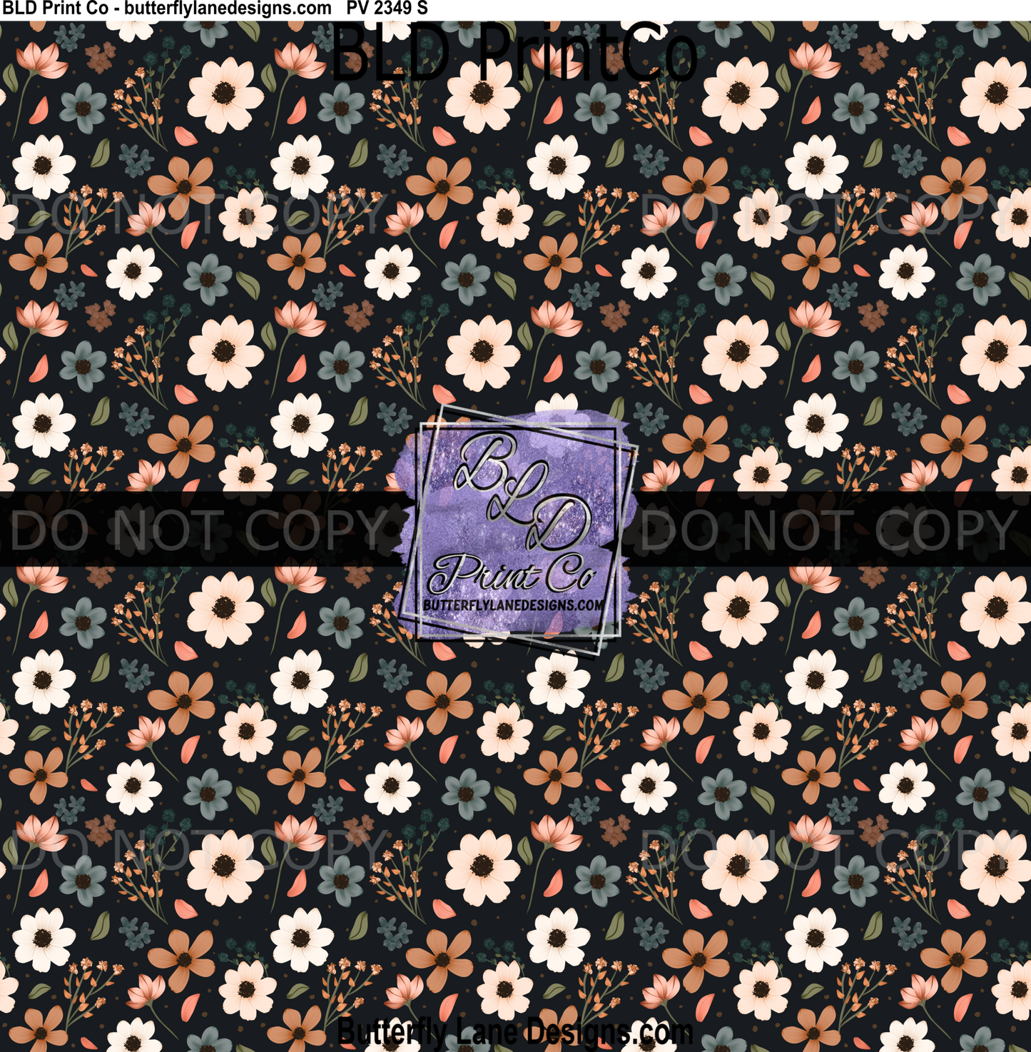 Midnight Navy Botanical Floral Seamless Pattern PV2349
