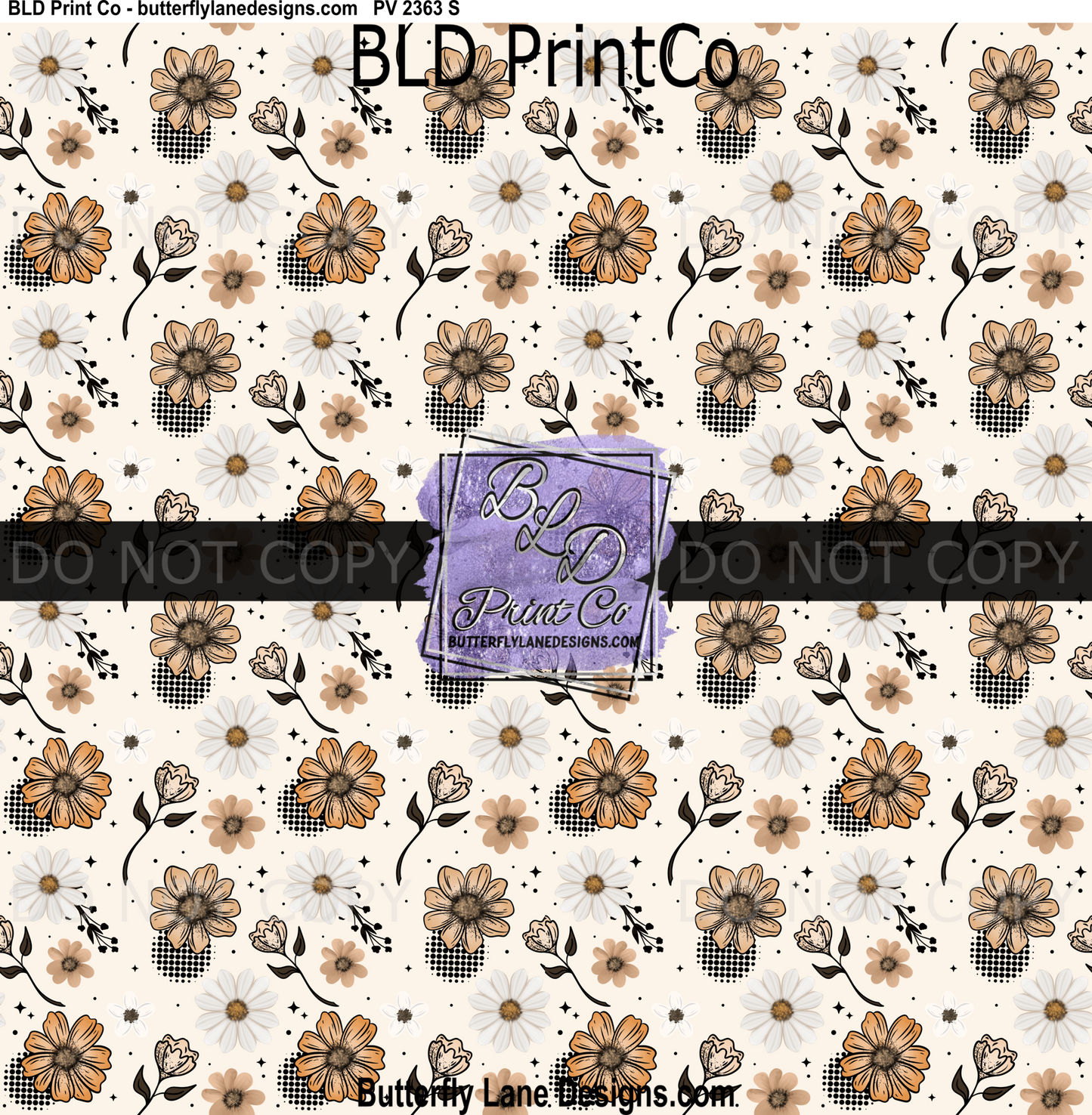 Orange Tan White Floral Print | Retro Daisy and Dot Design | PV 2363