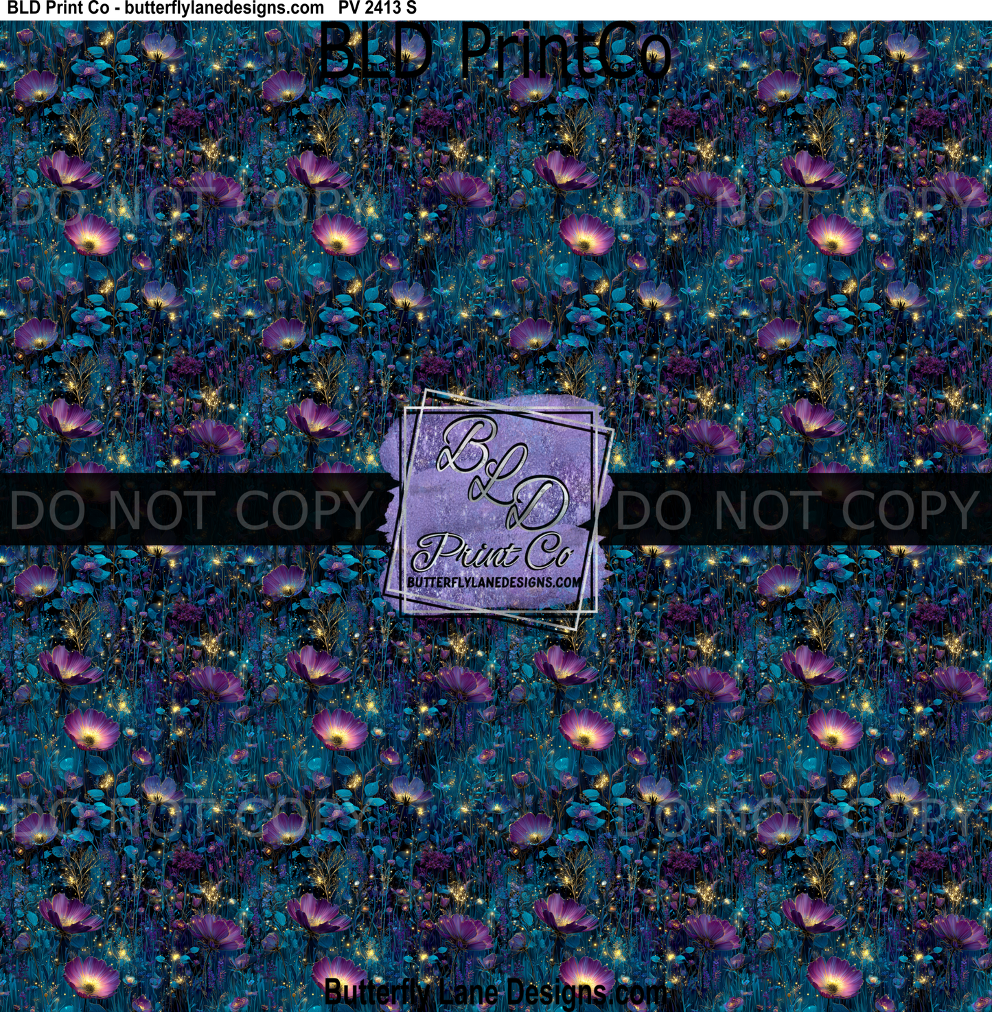 Enchanted Night Meadow | Glowing Purple & Teal Wildflowers | PV2413