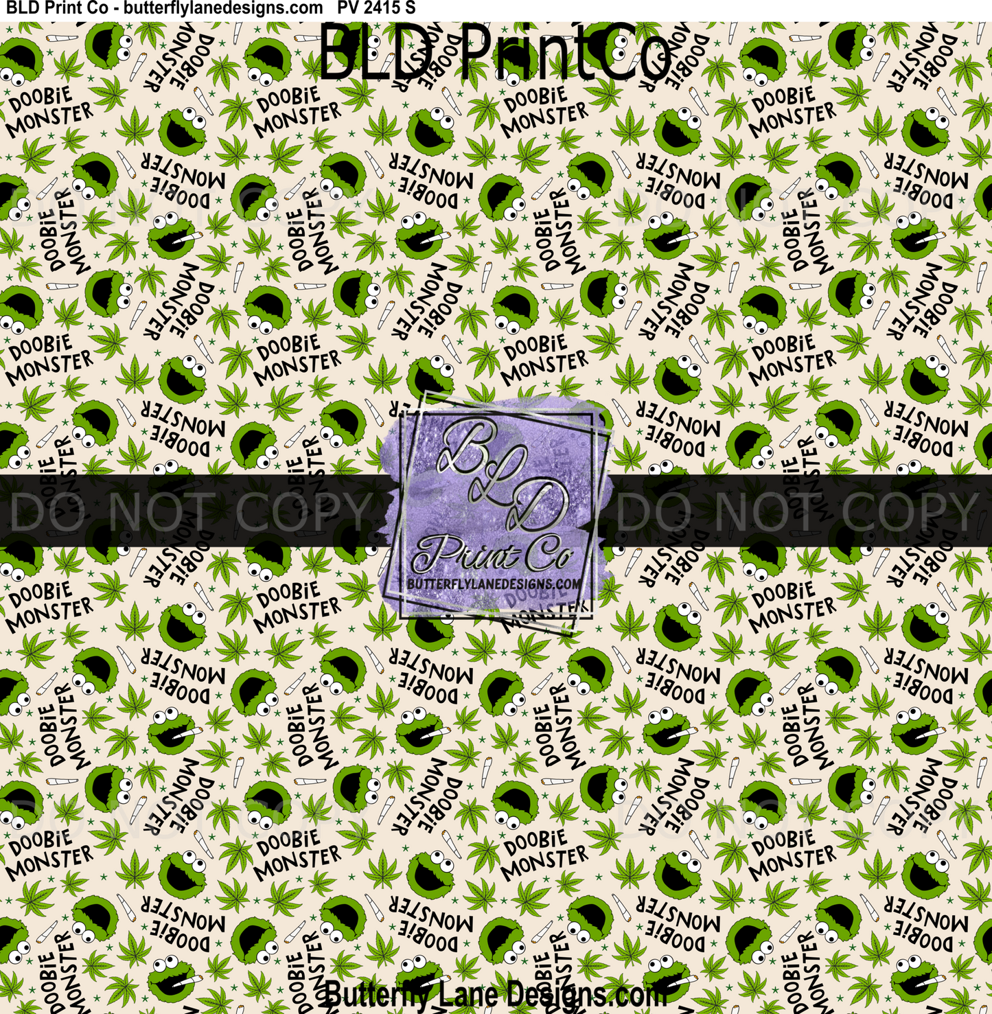 Doobie Monster | Green Character & Leaf Seamless Pattern | PV2415