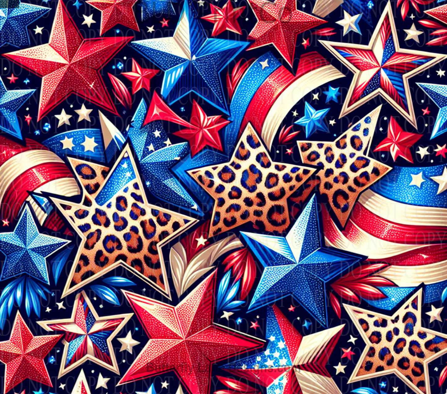 Red whtie and blue stars and cheetah print W283