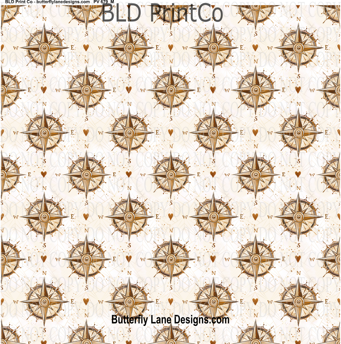 Rose compass with hearts and gold accent PV 679 Patterned Vinyl