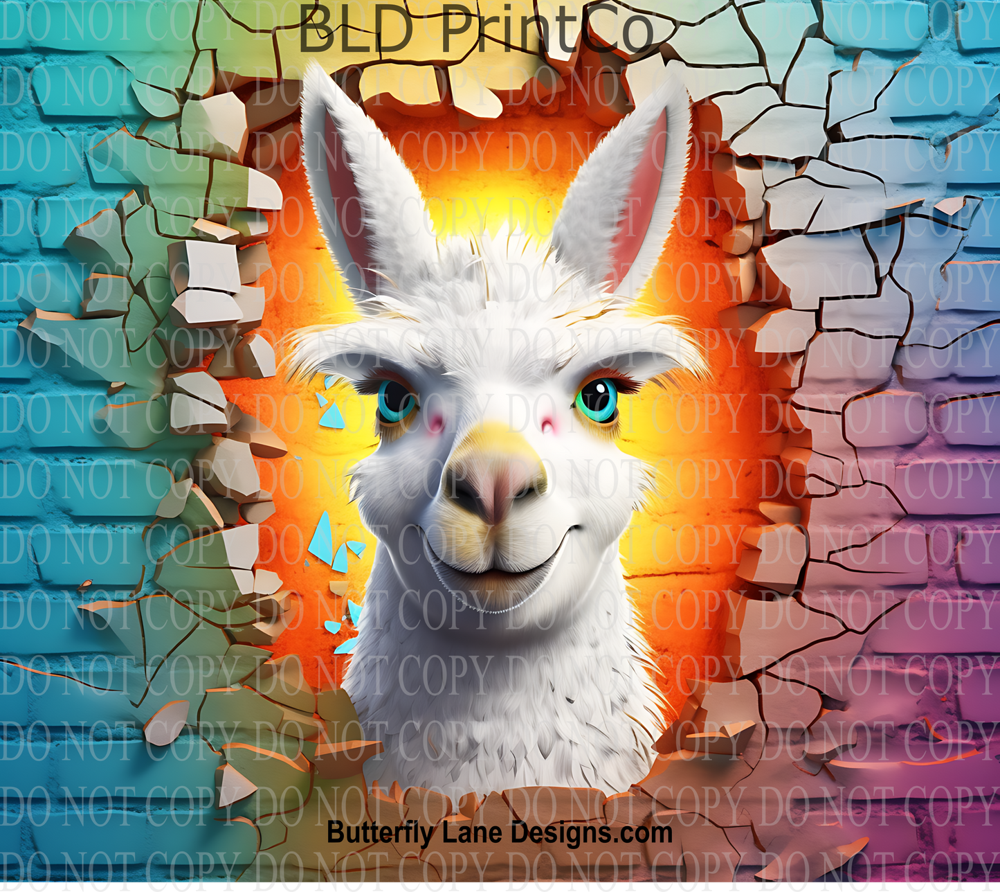 W111 3D Effect - Colorful Llama Wall smash: Tumbler wrap