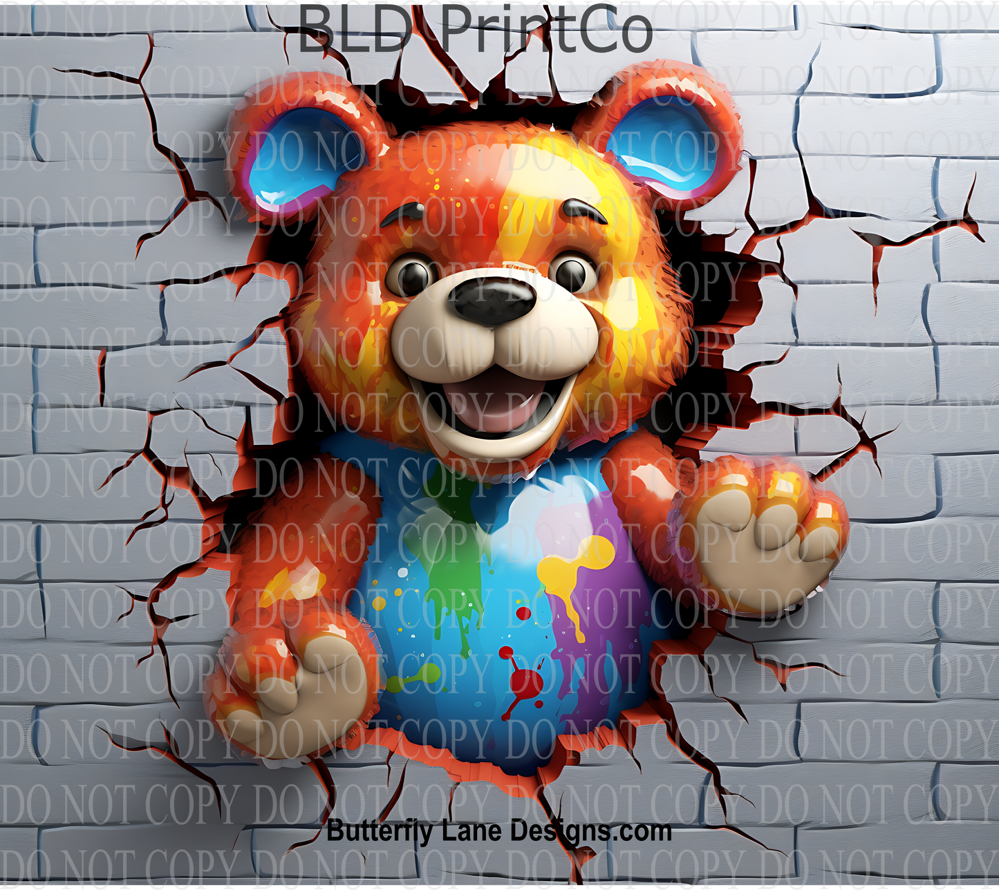 W112 3D Effect - Colorful Fun Bear Wall smash: Tumbler wrap