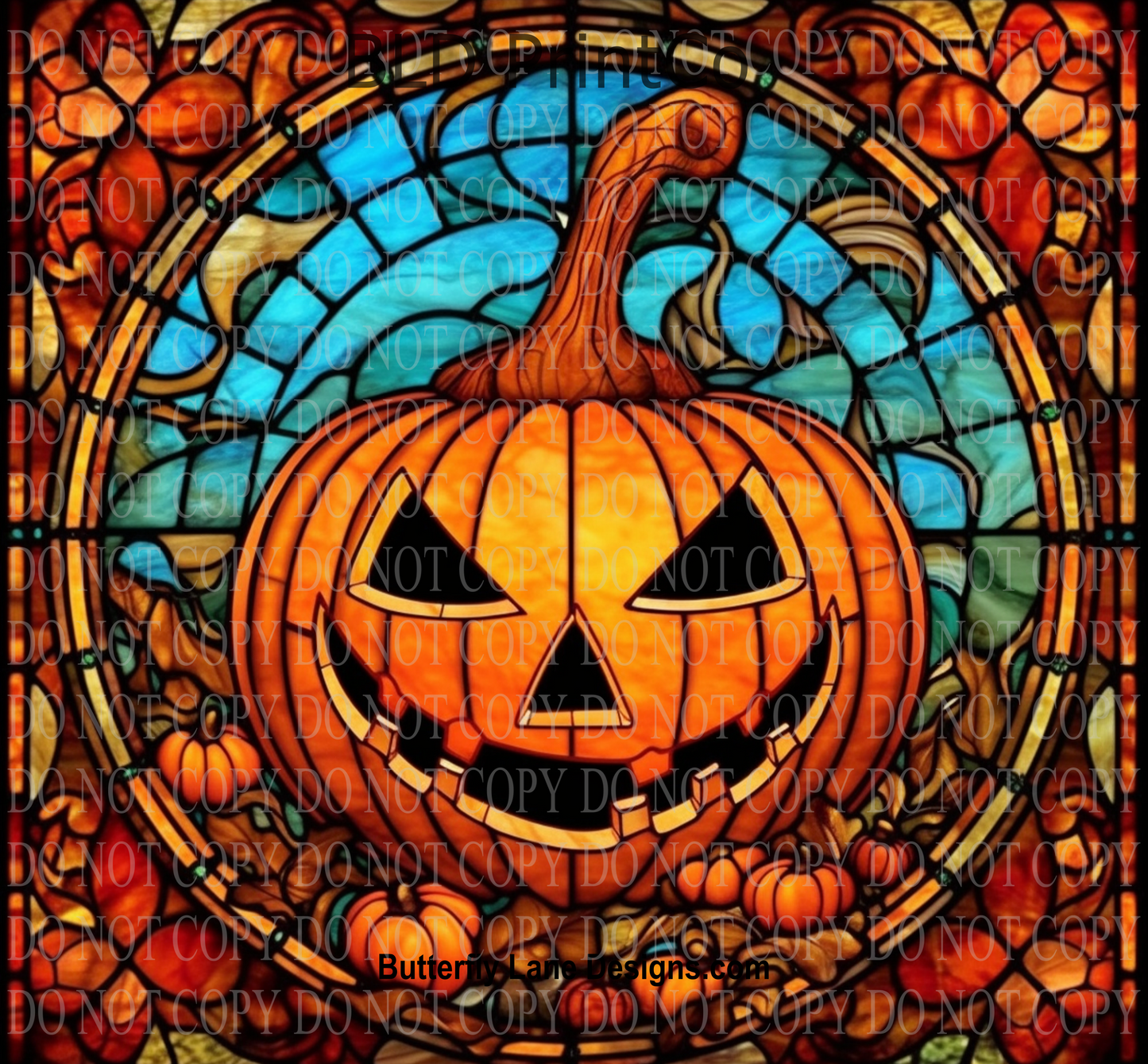W120 Stained Glass Effect Jack O'Lantern: Tumbler wrap