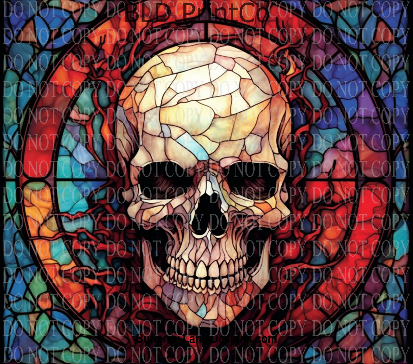 W122 Stained Glass Effect Skull: Tumbler wrap