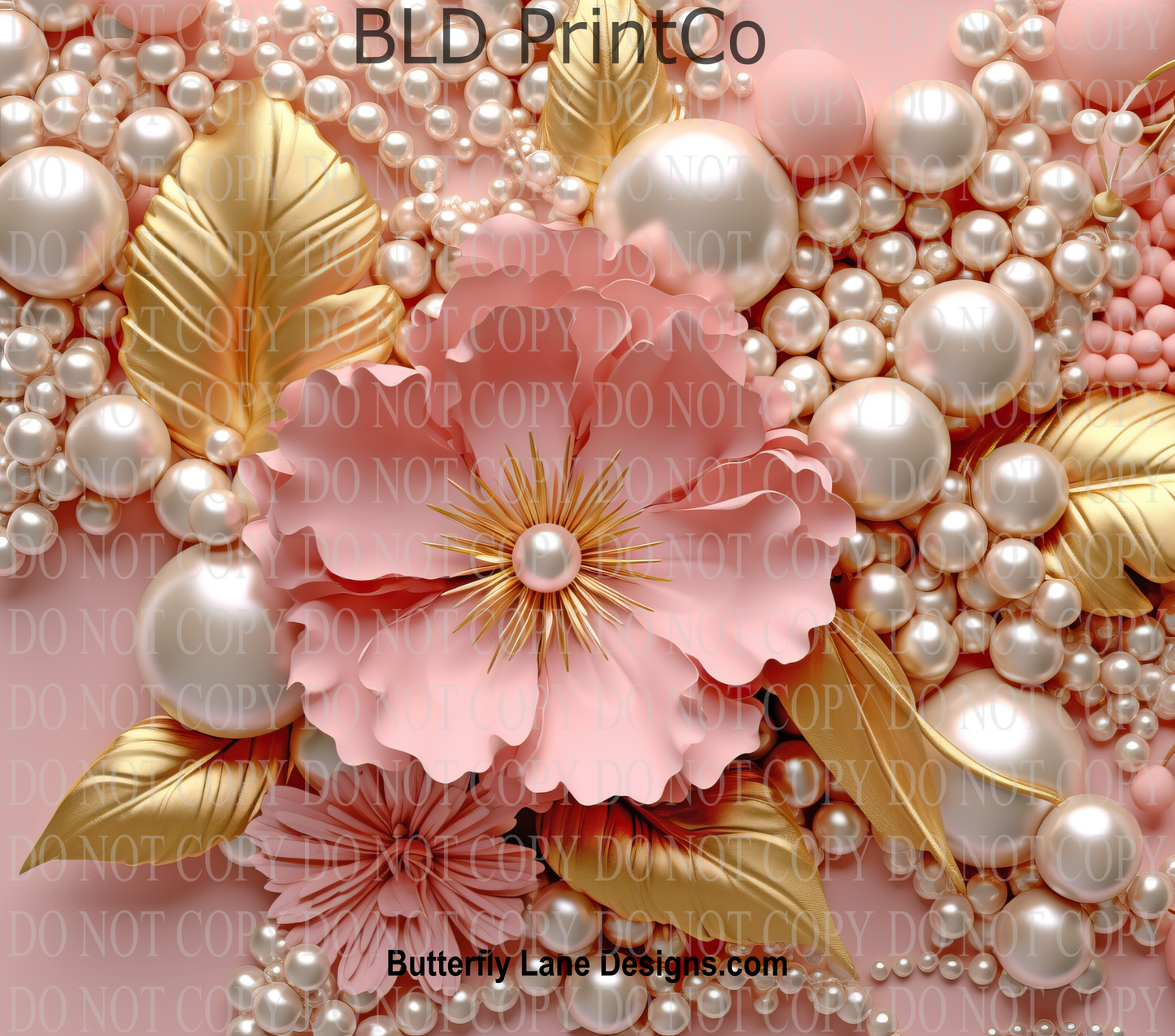 W126 3D Effect Pink-Gold Floral with pearls: Tumbler wrap