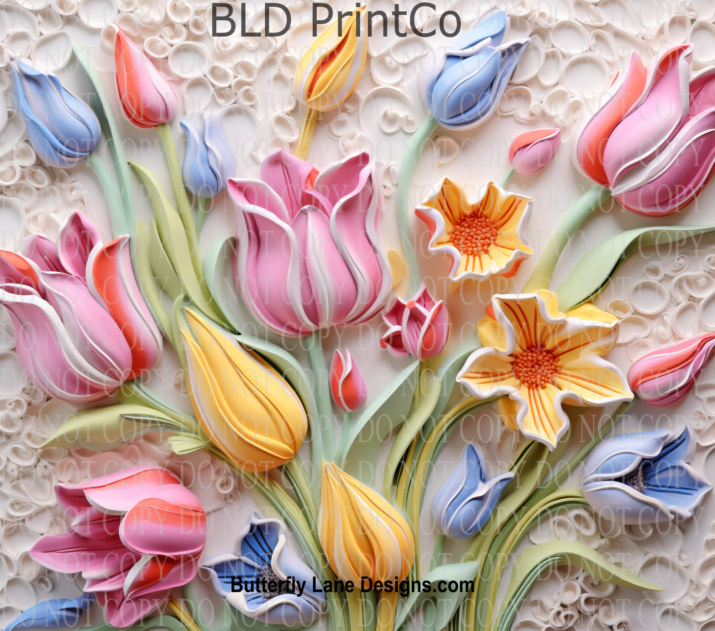 W127 3D Effect Light Pastel Tulips: Tumbler wrap