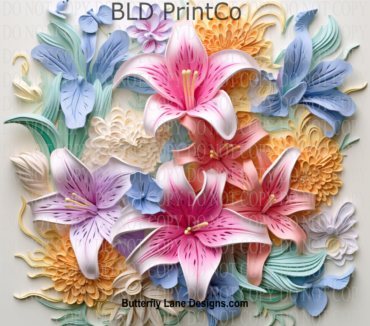 W128 3D Effect Light Pastel Tiger lilies: Tumbler wrap