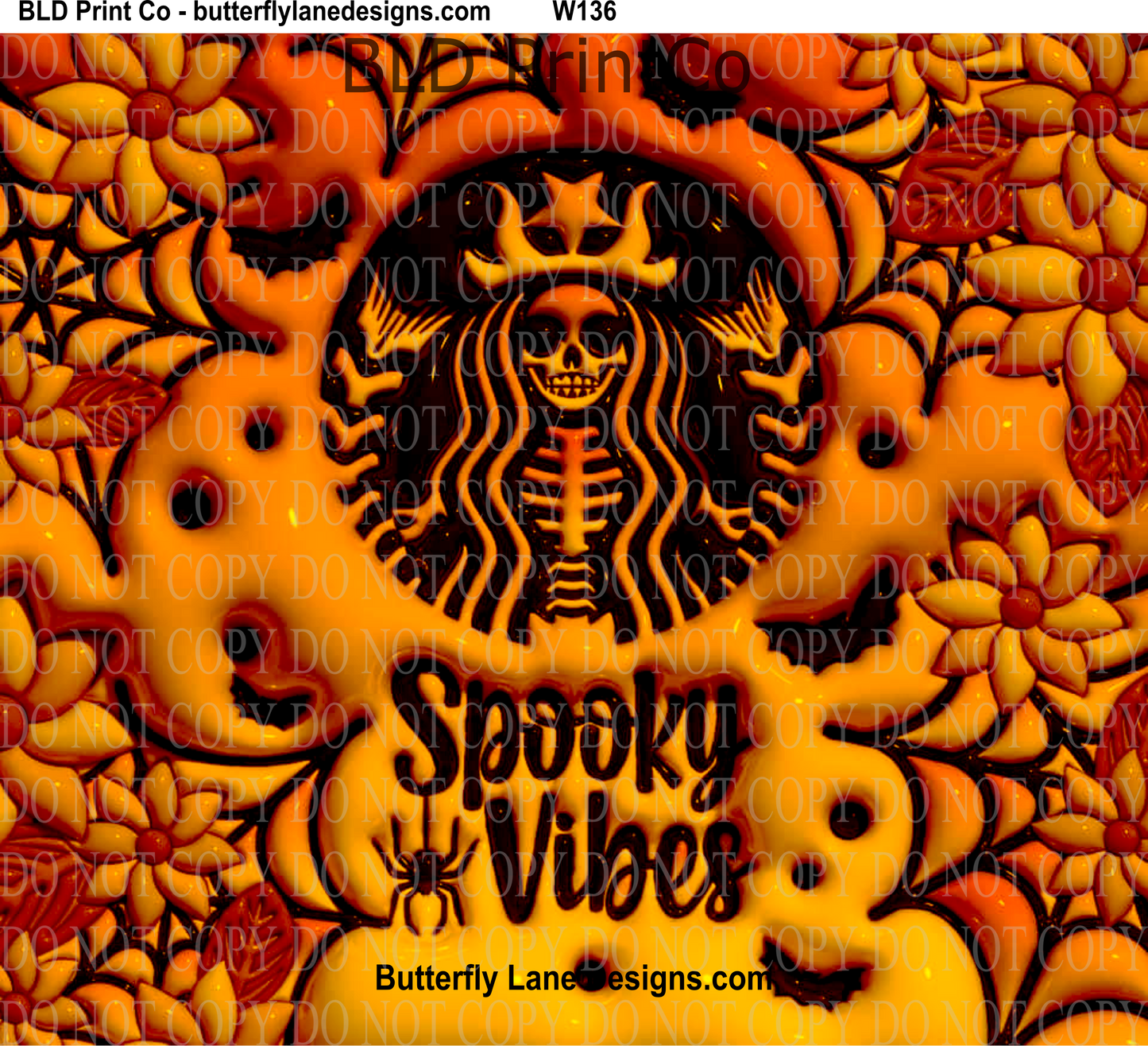 W136 3D Puff Effect - Spooky Vibes Orange: Tumbler wrap