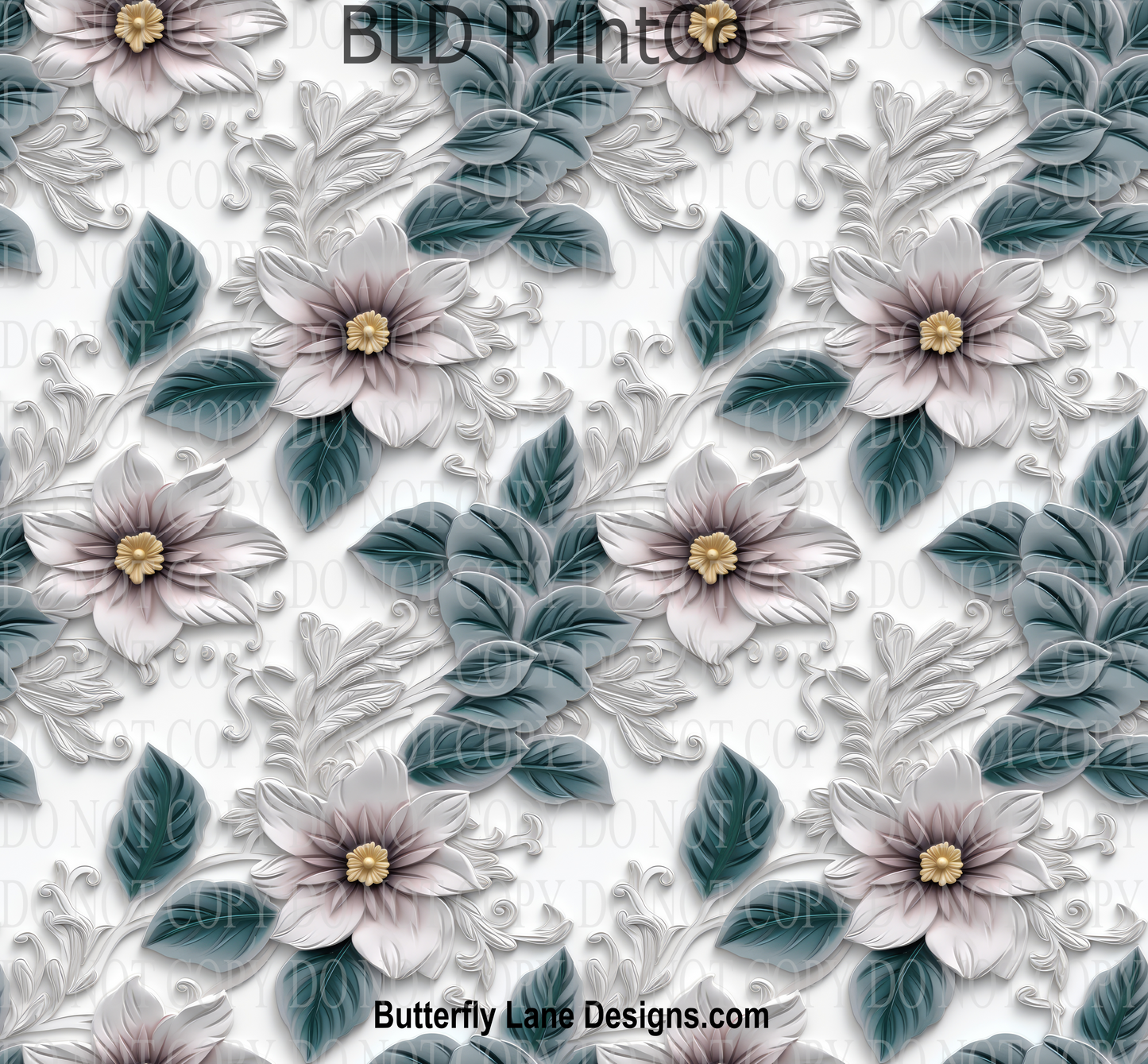 3D effect Delicate white flowers W1 : Tumbler wrap