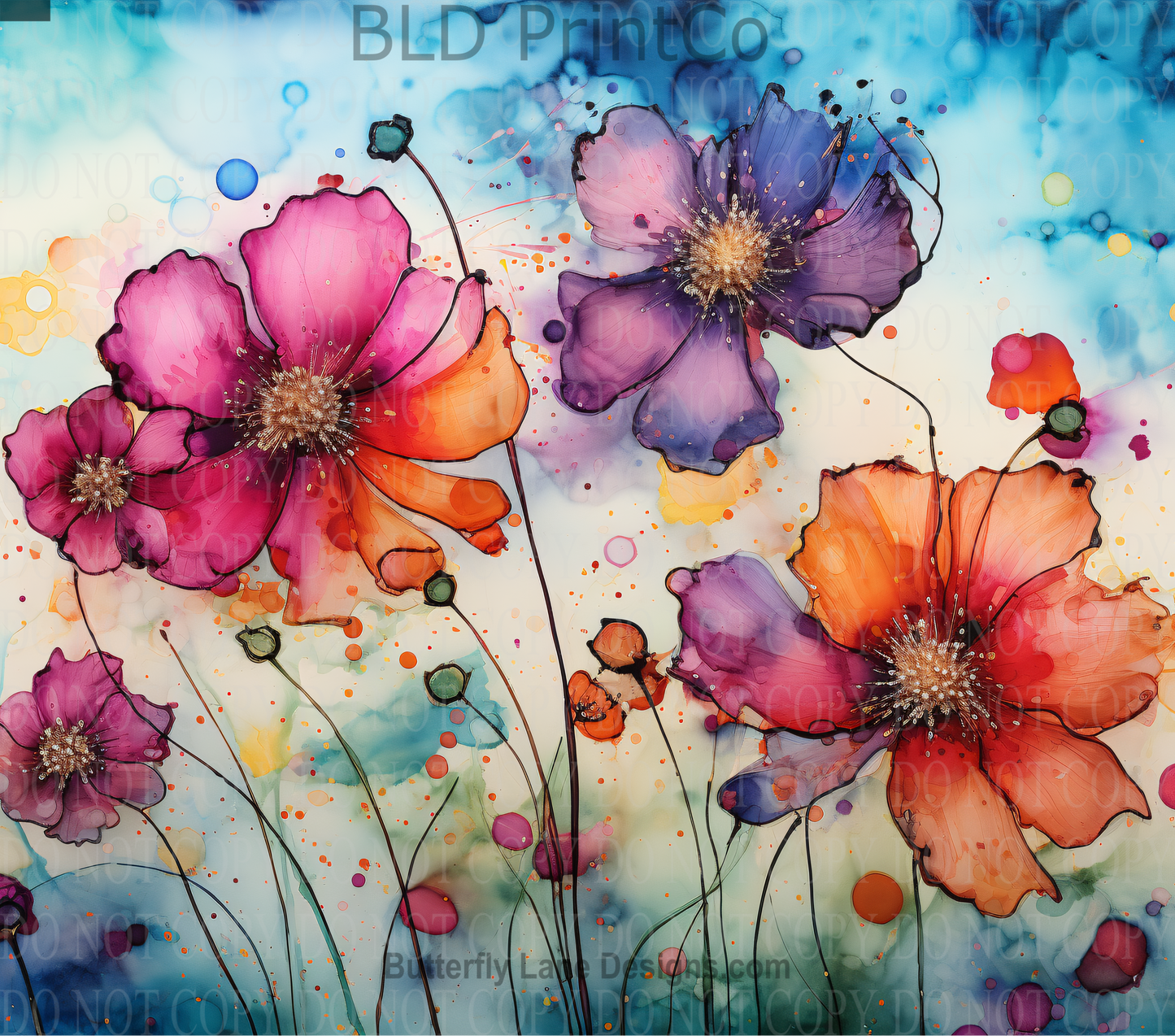 W210 Alcohol Inks watercolor florals: Tumbler wrap