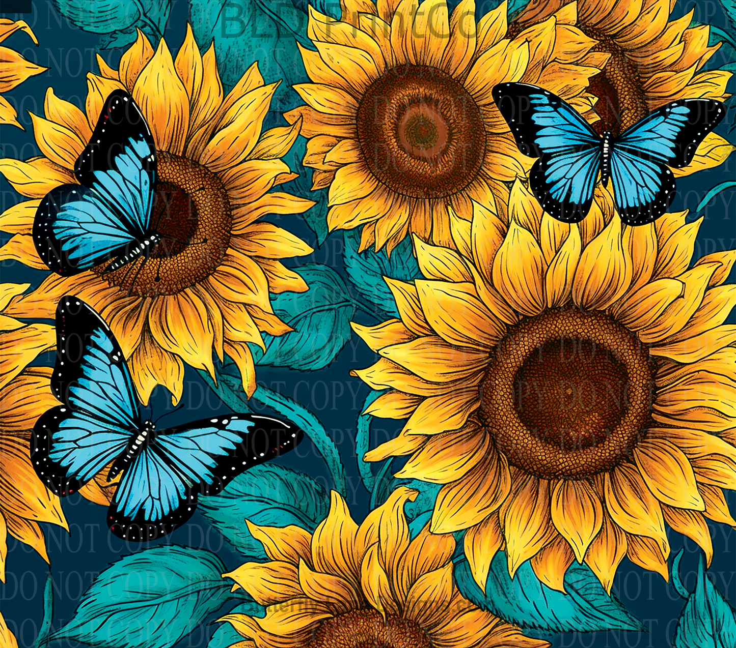 W220 Sunflowers and Turquoise butterflies: Tumbler wrap