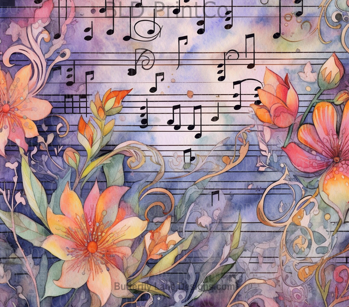 W239 Florals on sheet music Tumbler wrap