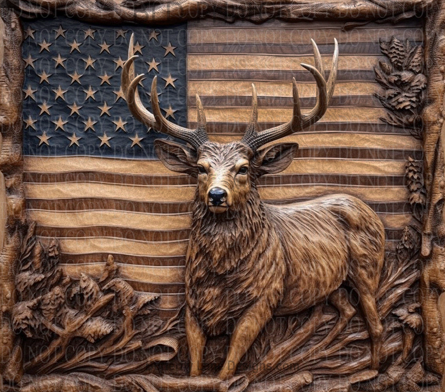 W244 Carved wood American Deer : Tumbler wrap