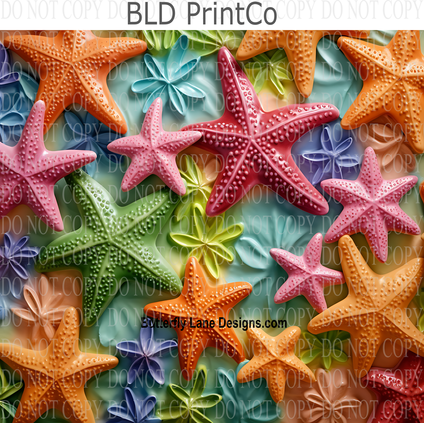 3D Effect Colorful star fish- W25 : Tumbler wrap