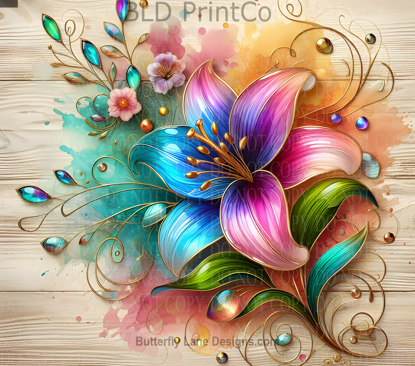 W253 Woodgrain with beautiful satin effect flower: Tumbler wrap