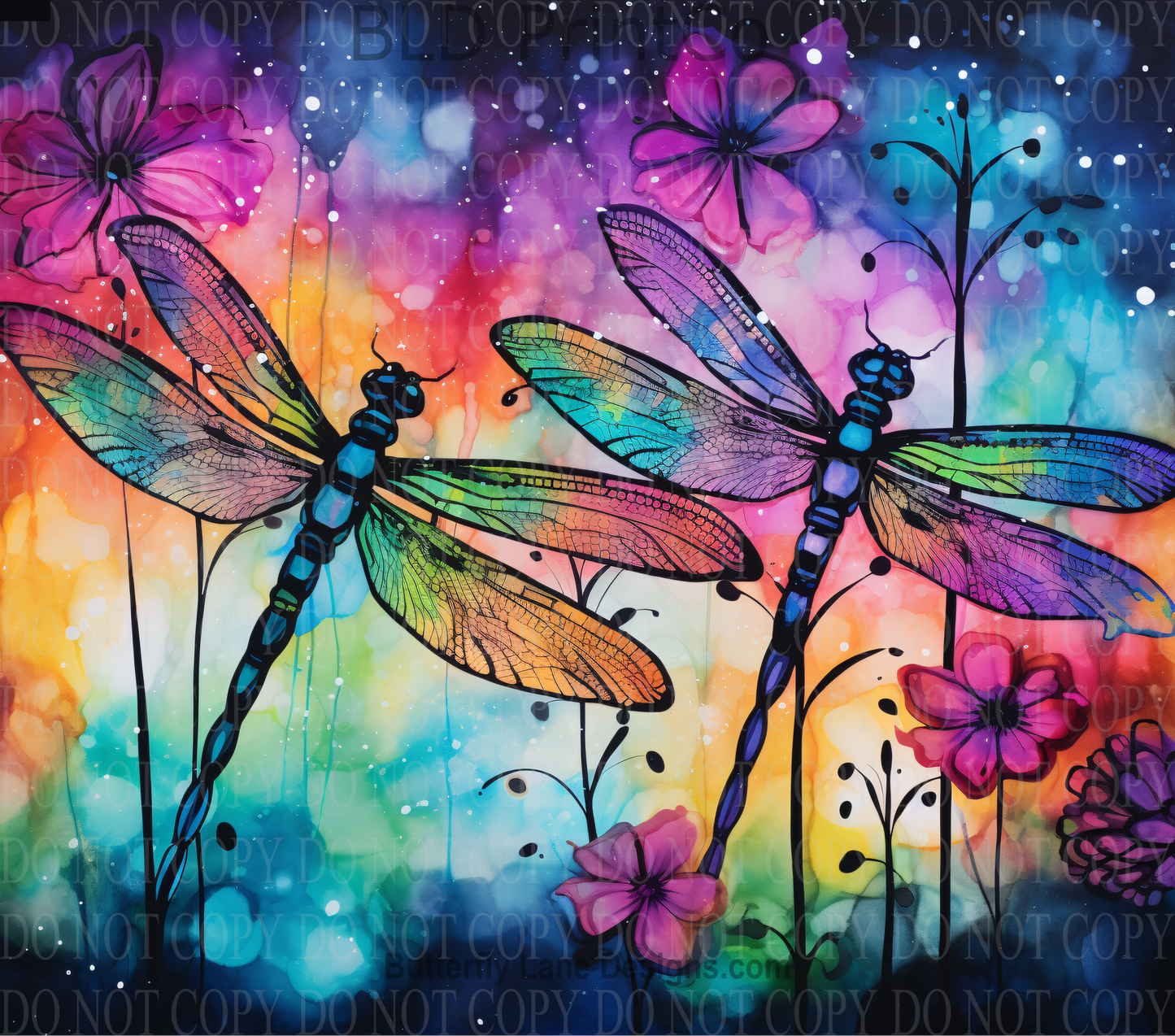 W259 Bright watercolor dragonflies: Tumbler wrap