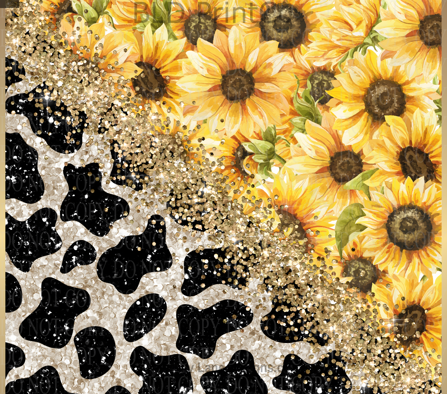 W268 Sunflowers and cow print with glitter effect : Tumbler wrap