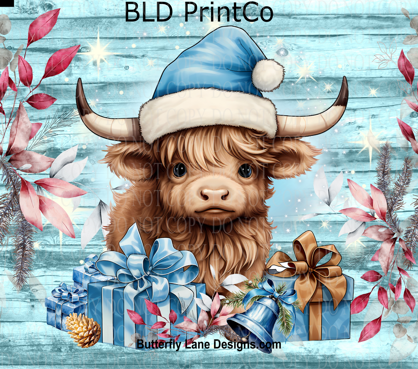 W371 Blue Christmas highland cow