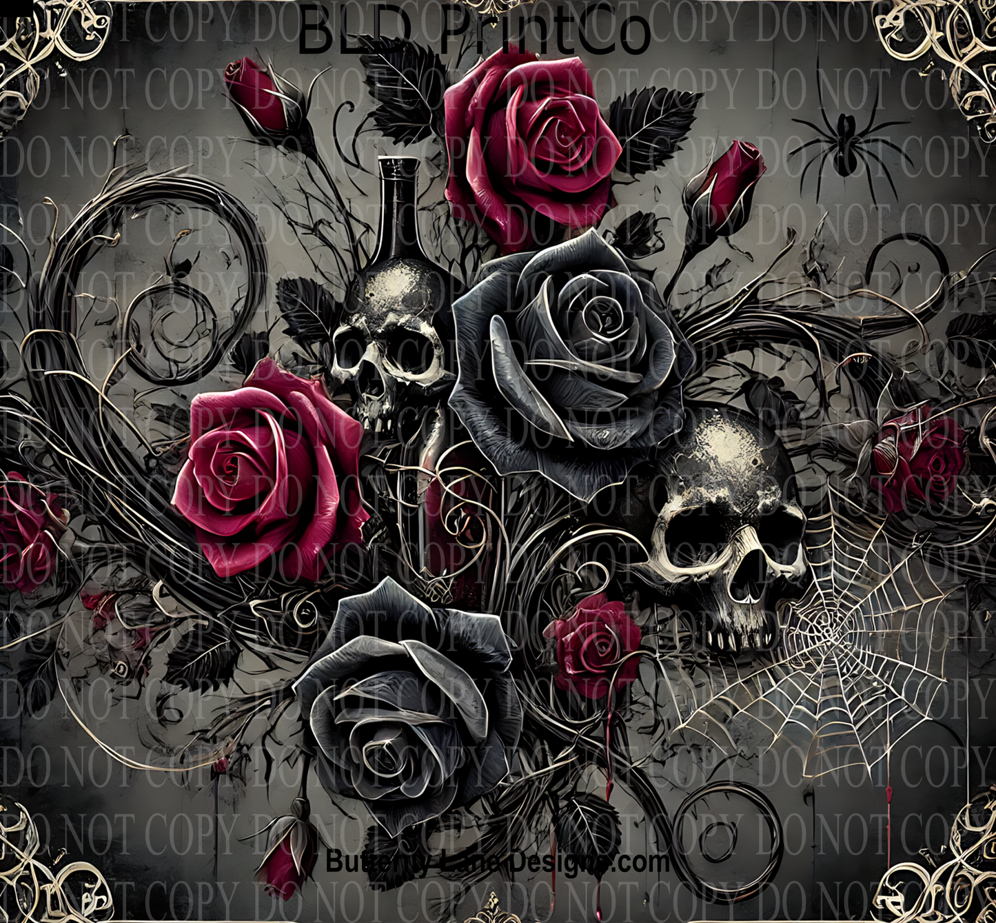 W529 Goth Skulls and Roses
