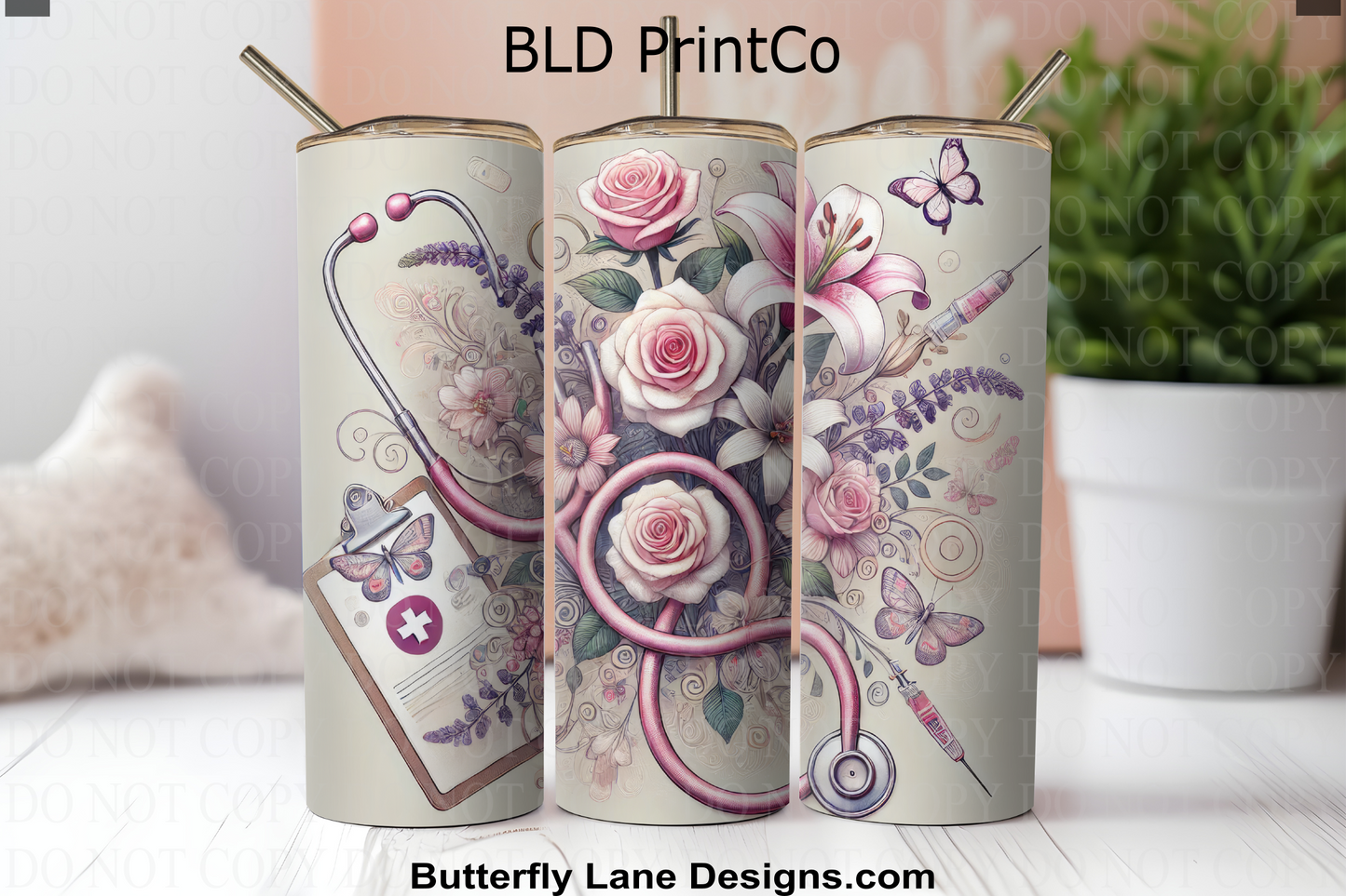 W581 Pink Stethoscope & Florals -Doctor or Nurse