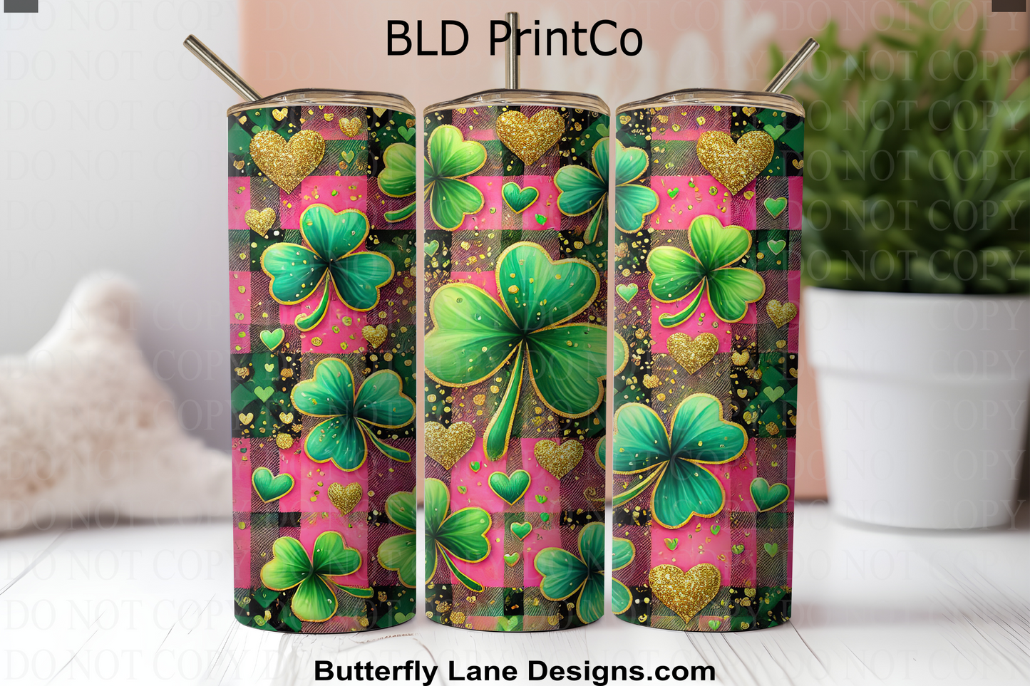 W596 Pink Plaid and Lucky Green Clovers