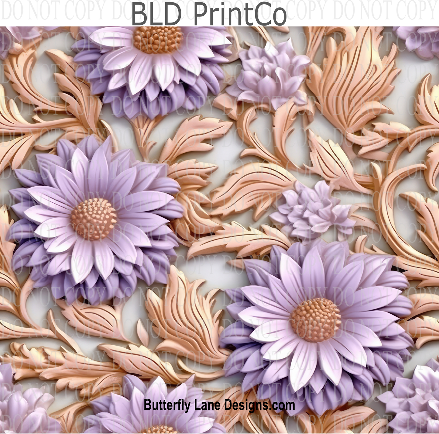 3D effect purple and rose gold florals W6 : Tumbler wrap