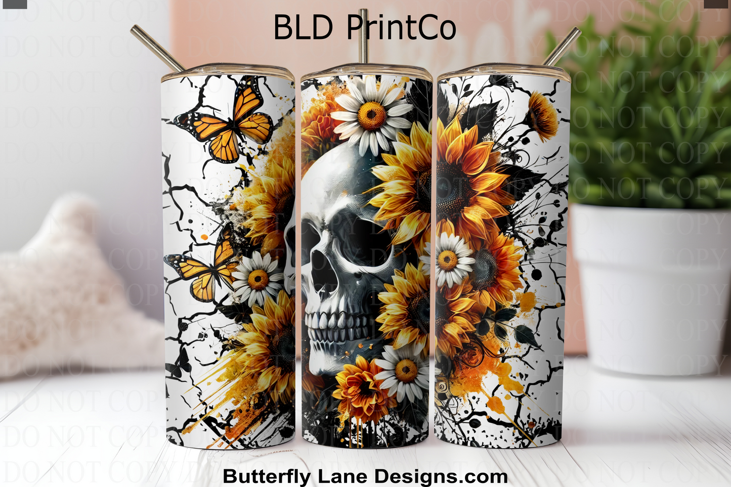 W862 Skulls and sunflowers