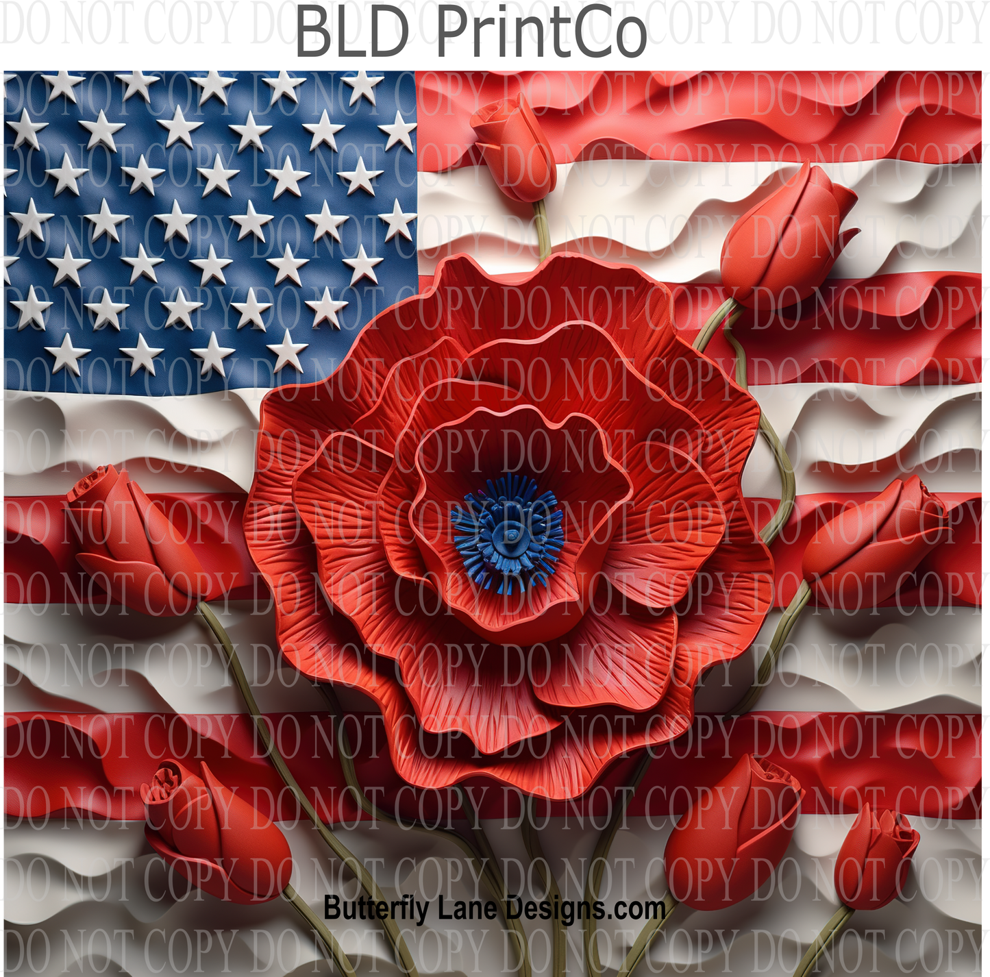 3D Effect US Flag with tulips- W90