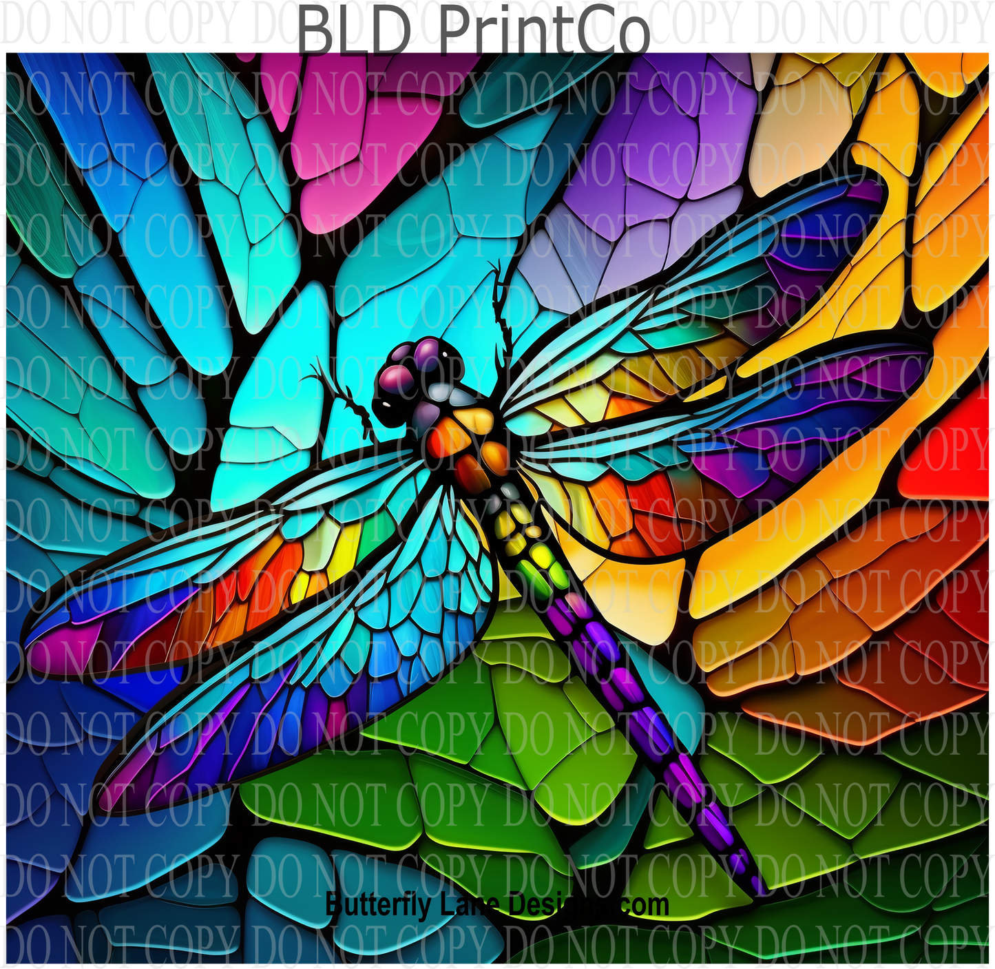 Stained Glass Effect- Rainbow Dragon Fly W94
