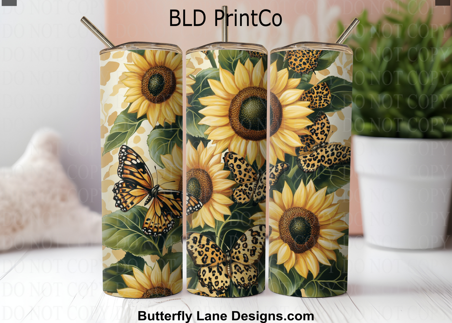 Leopard Butterfly | Sunflowers & Neutral Leopard Print | W955