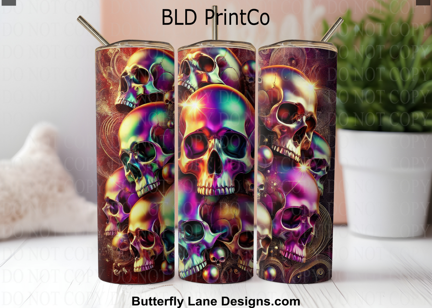Holographic Effect Skulls Wrap | Iridescent Neon Goth | W961