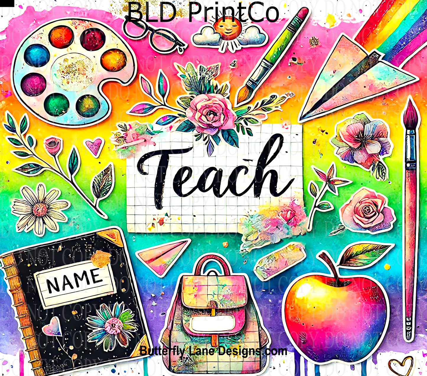 Artistic Teacher Life | Watercolor School Supplies & Rainbow | W973