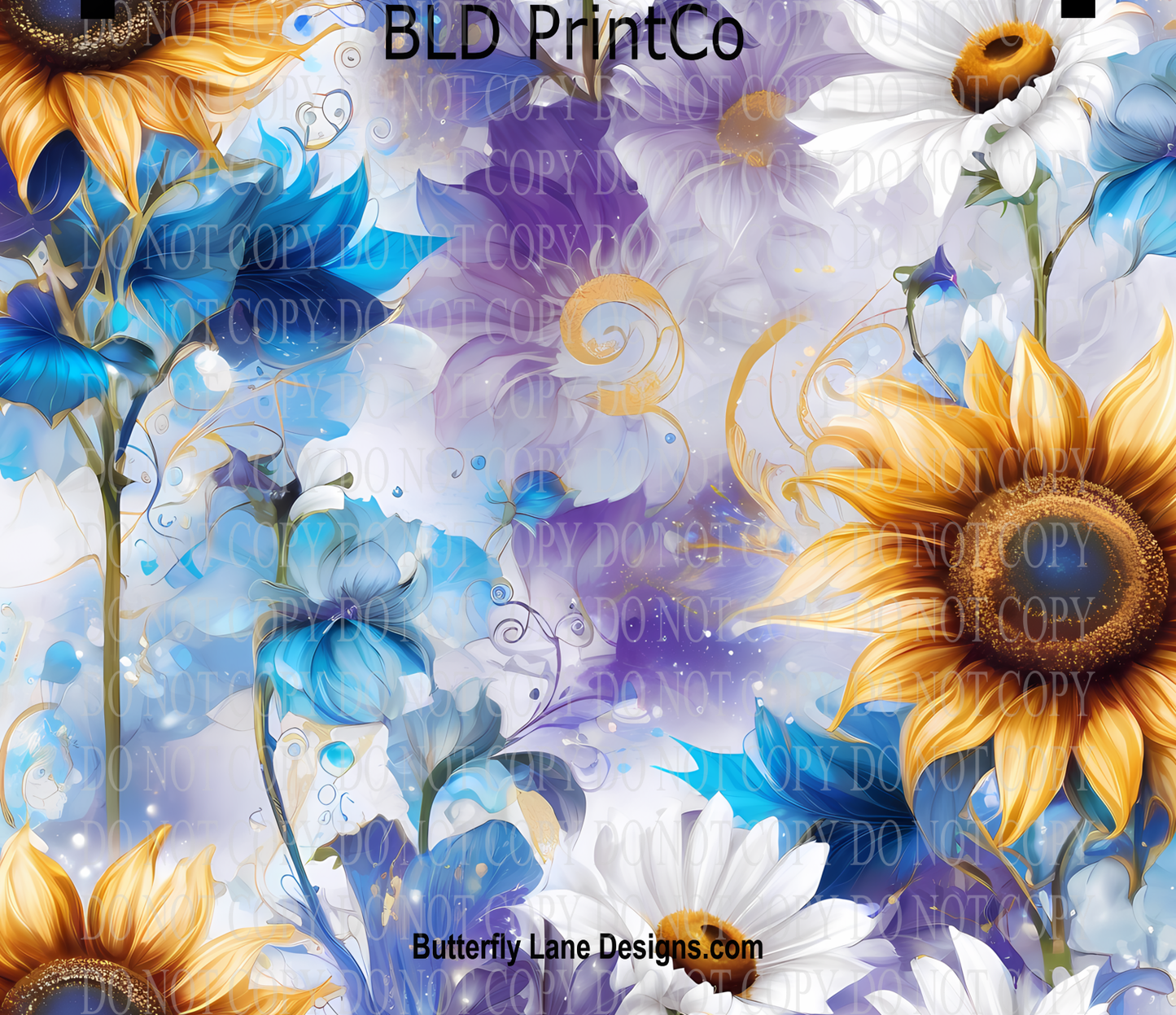 Sunflower & Daisy | Blue Watercolor Floral Art | W989