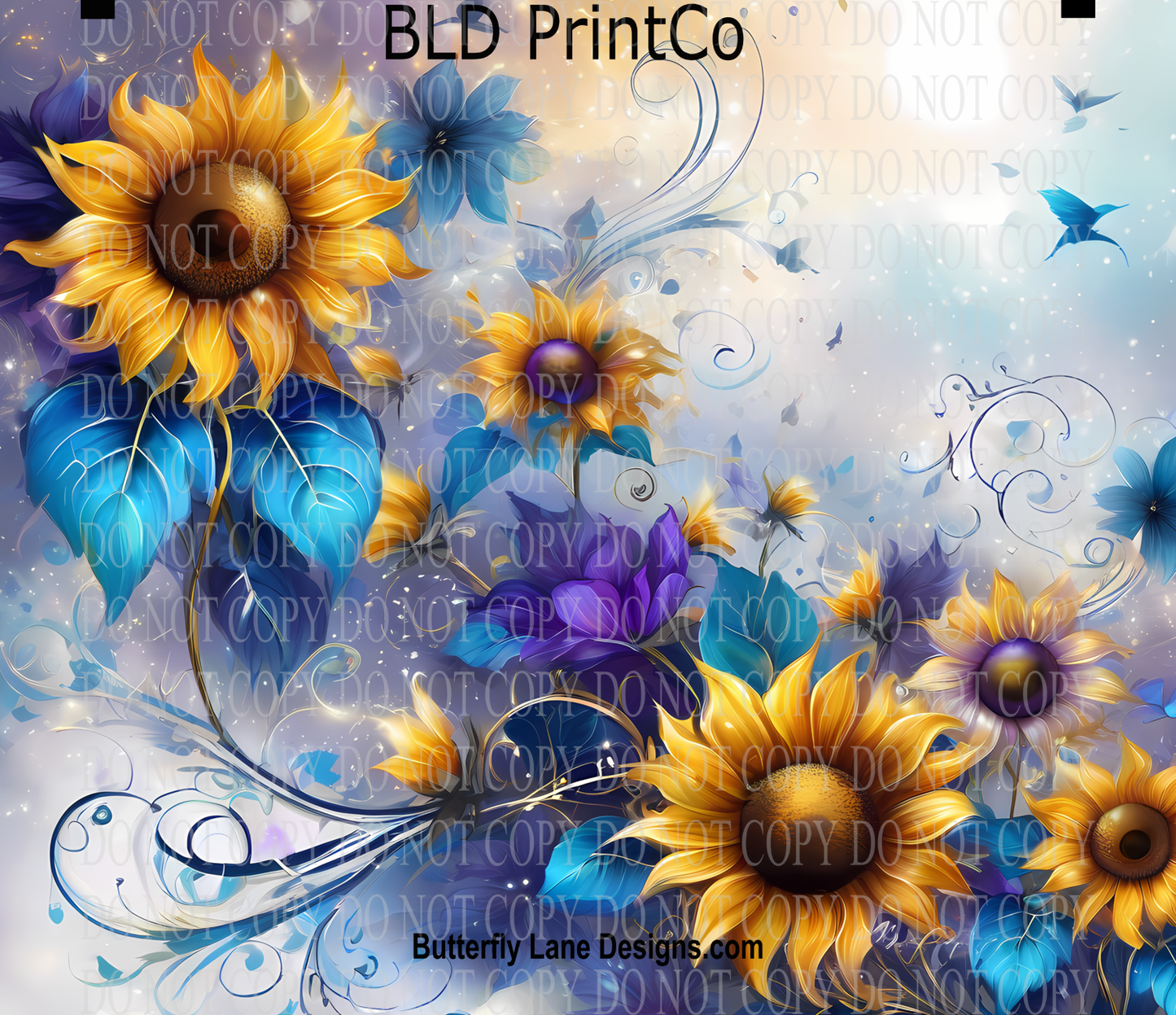 Sunflower & Blue Petals | Whimsical Swirls Art | W990