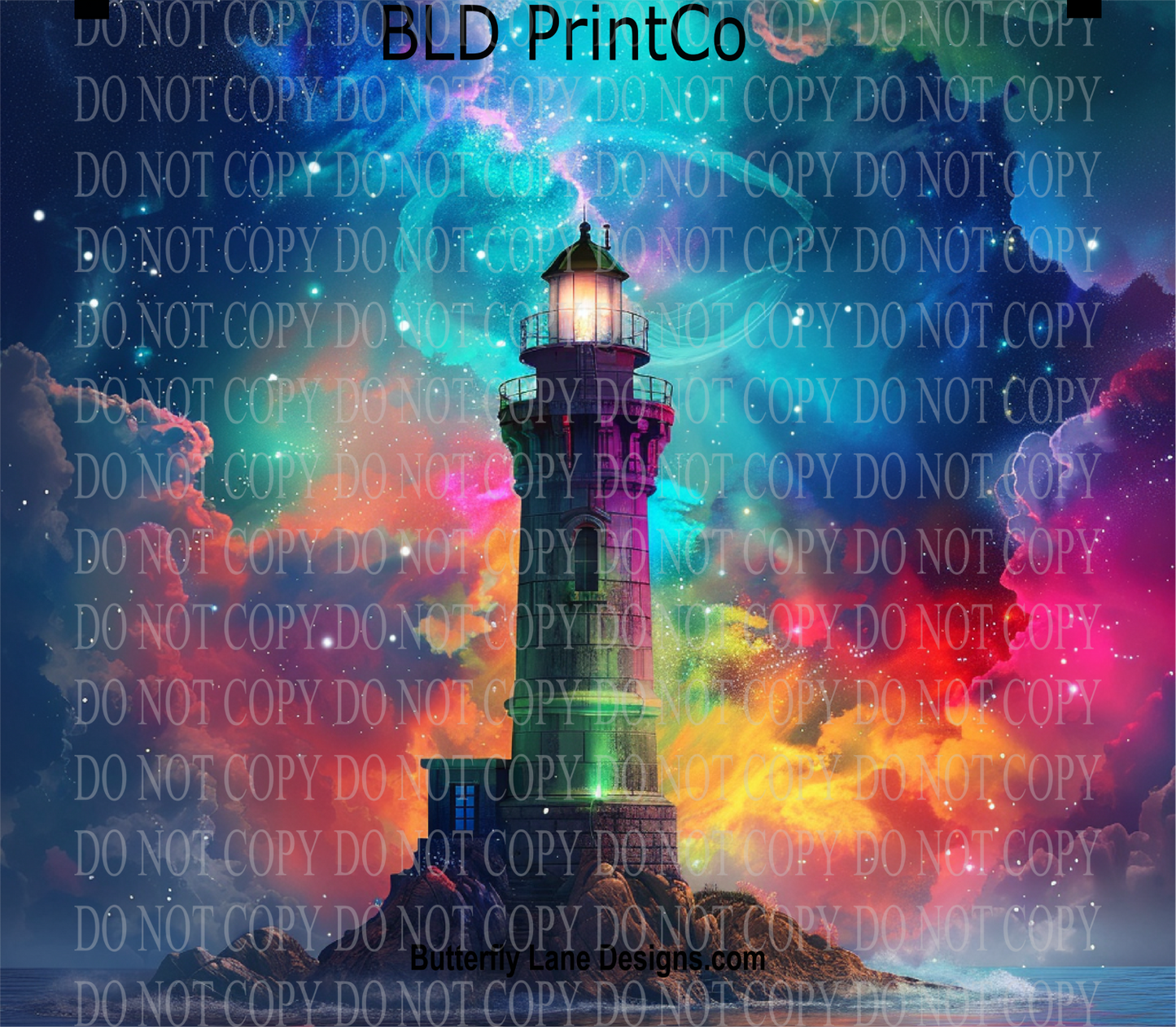 Galactic Lighthouse | Colorful Nebula Sky Art | W994