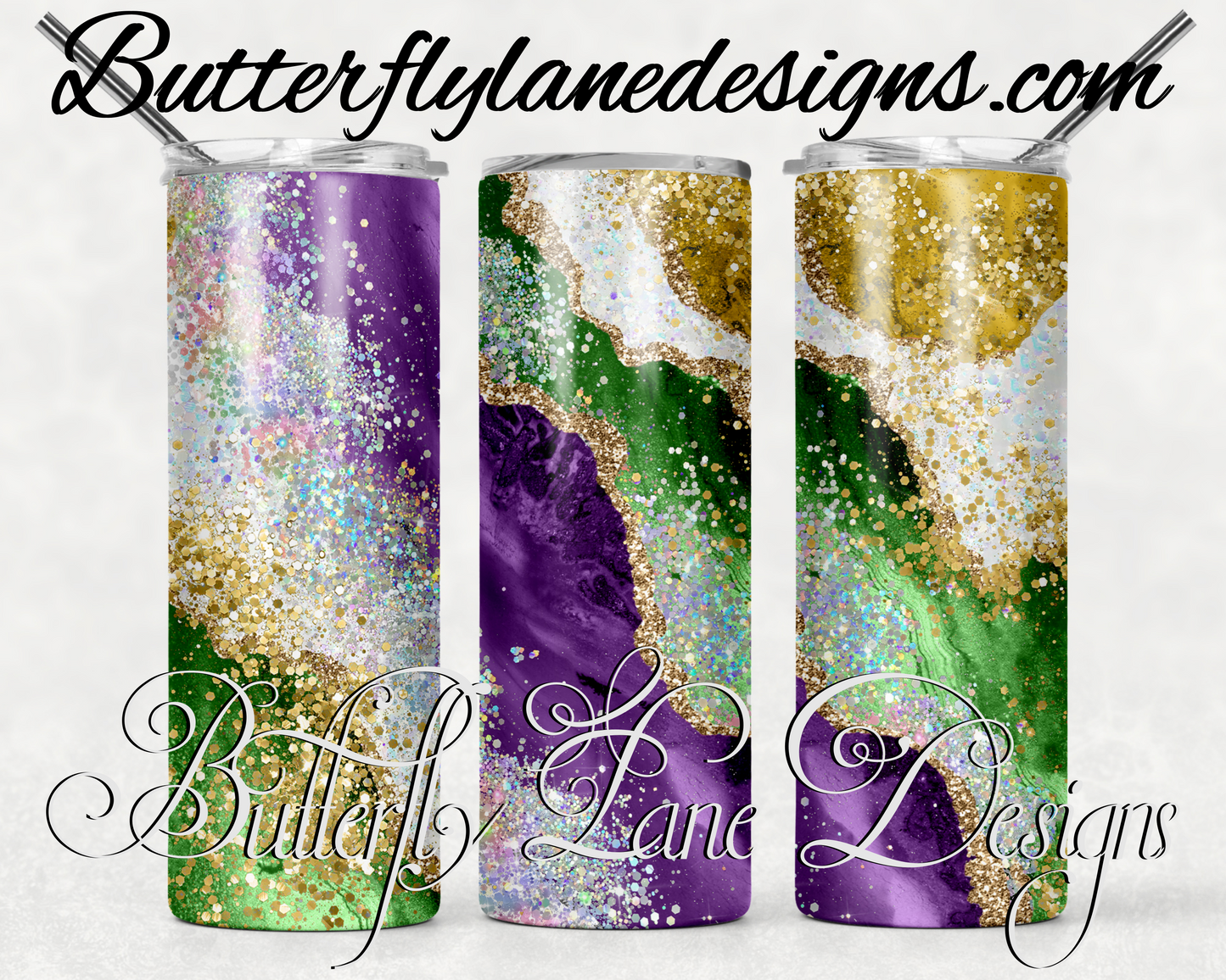 Purple green glitter and gold overlay-202-WM :: White Cast Tumbler wrap