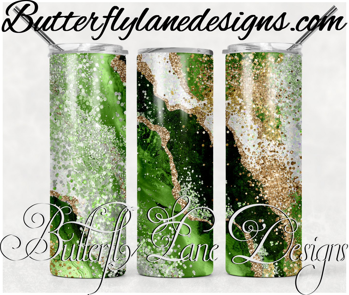 Green glitter and gold overlay-208-WM :: White Cast Tumbler wrap