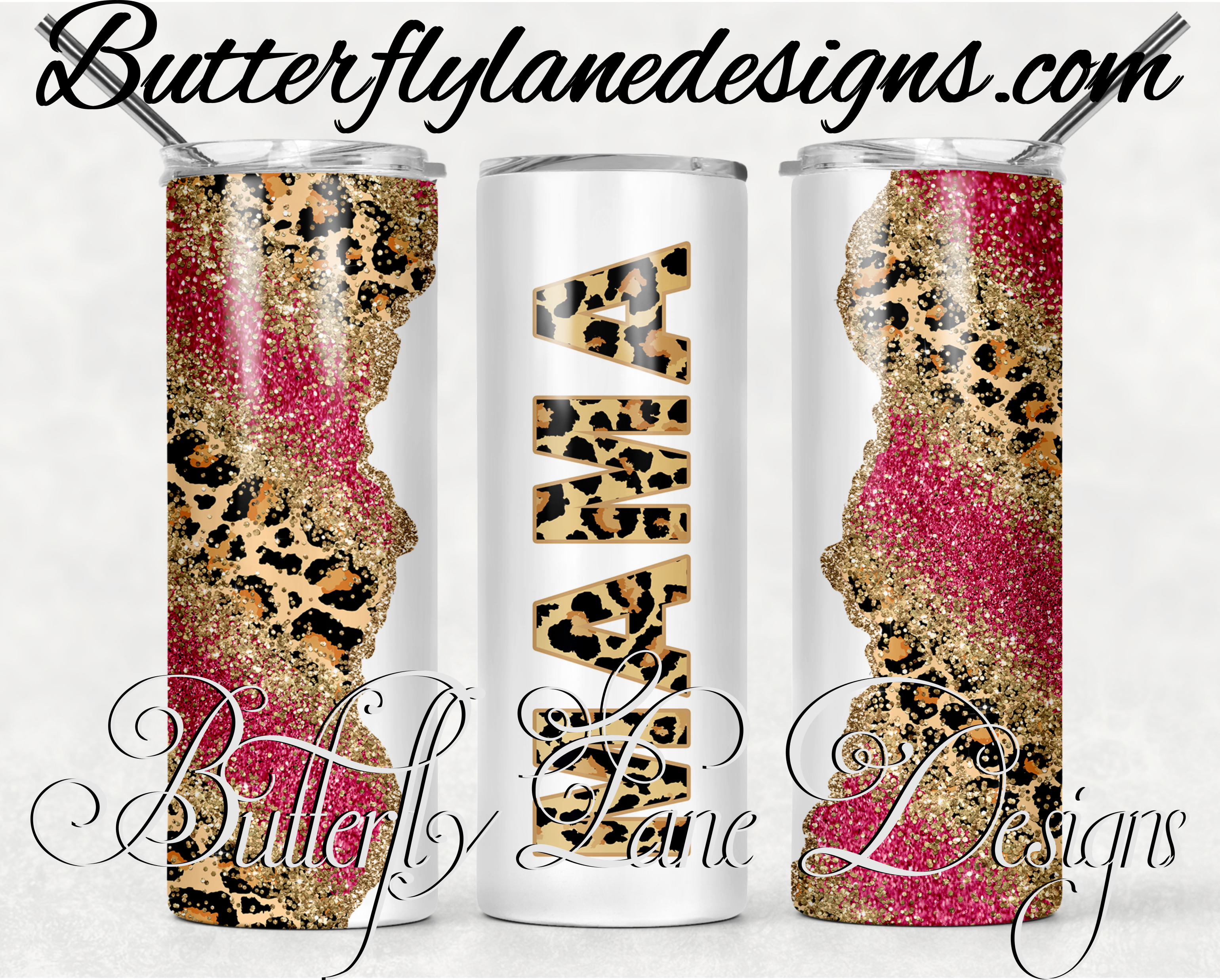 Leopard Mom Life Messy Bun Glitter Tumbler, Mom Life Gold Glitter