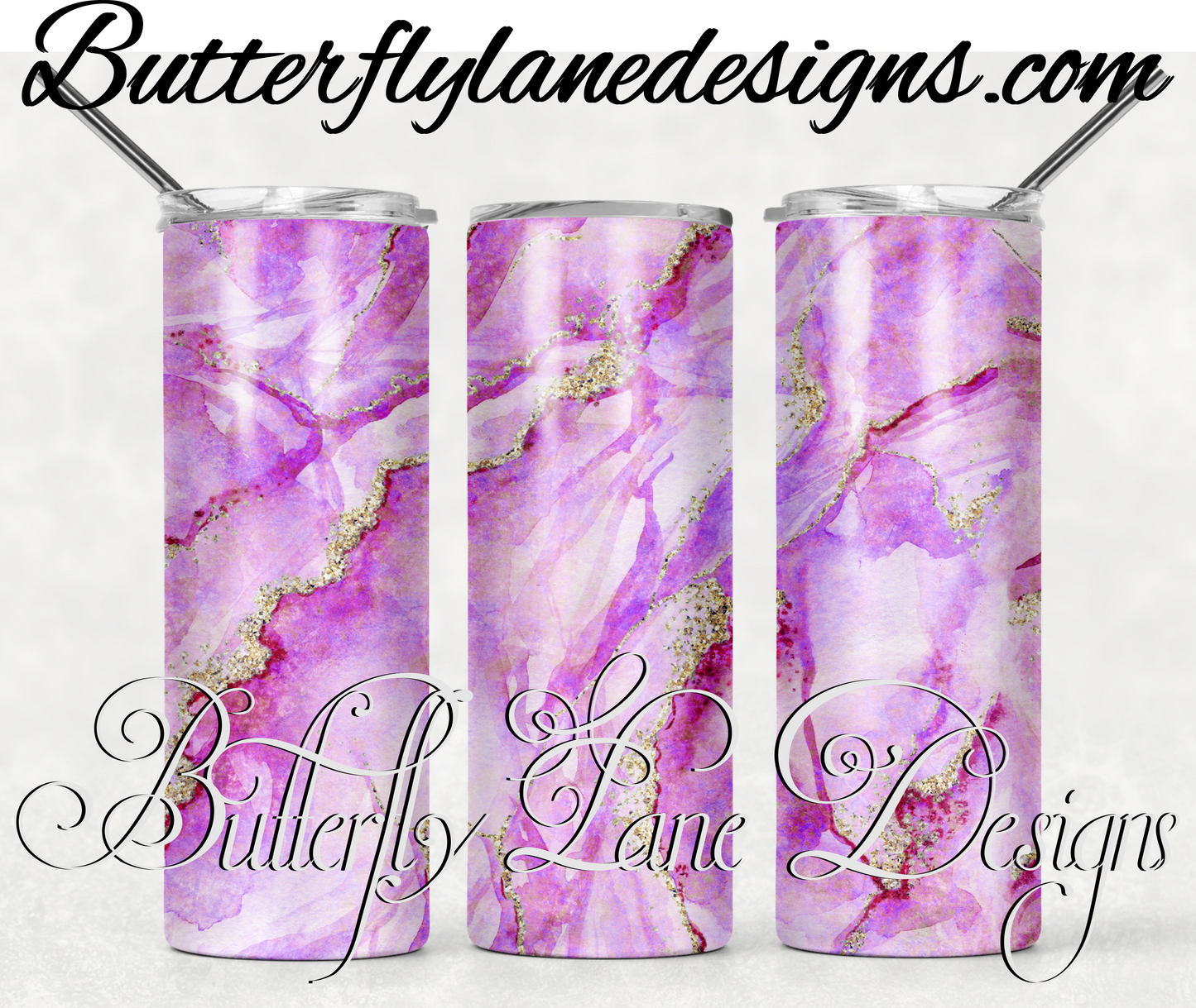 Pink marble gold glitter -292 -WM :: White Cast Tumbler wrap