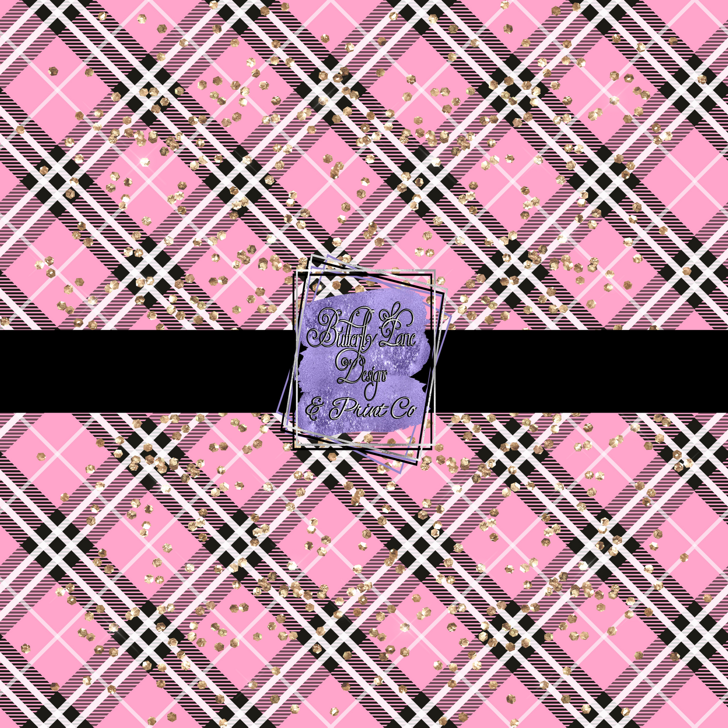 Pink Plaid with gold glitter accents PV 309L Patterned Vinyl