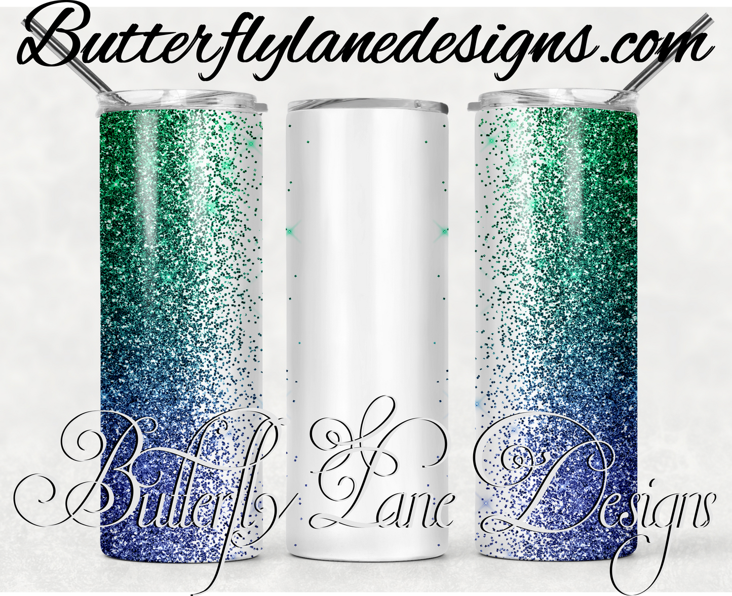 Green to blue glitter ombre -customizable-318-WM :: White Cast Tumbler wrap