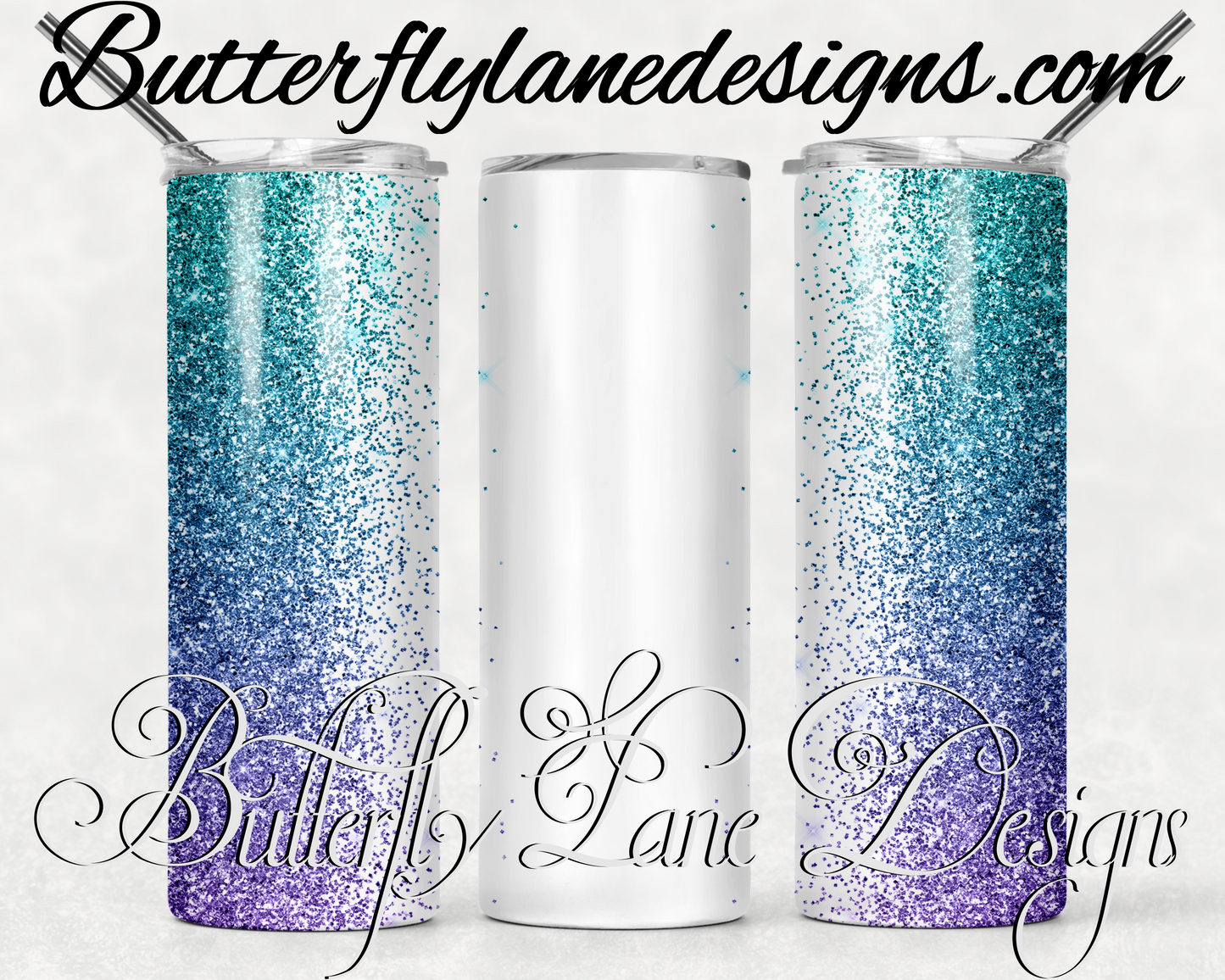 Teal purple ombre glitter -customizable-321-WM :: White Cast Tumbler wrap